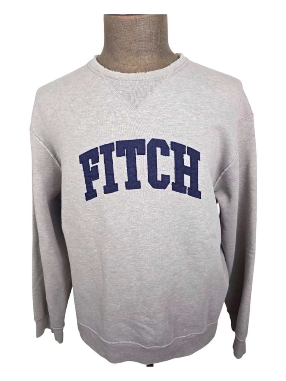 VTG Abercrombie & Fitch Grey Spellout Crewneck Sweatshirt XL Distressed Collar